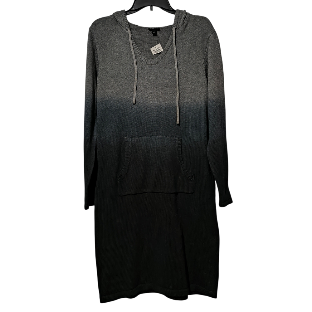 Torrid 1XL Pull Over Gray Black Ombre Long Sleeve Hooded Pocketed Sweater Dress